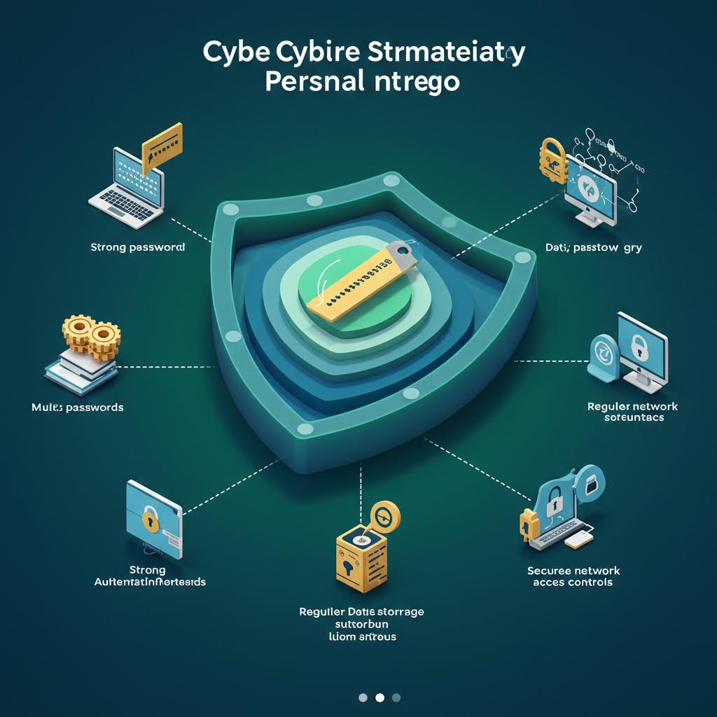 비밀번호, 네트워크 접근, 데이터 저장 등 보안 개념이 시각화된 구도에 온카스터디가 보안 관리 체계를 운영하는 요소로 표현된 장면
