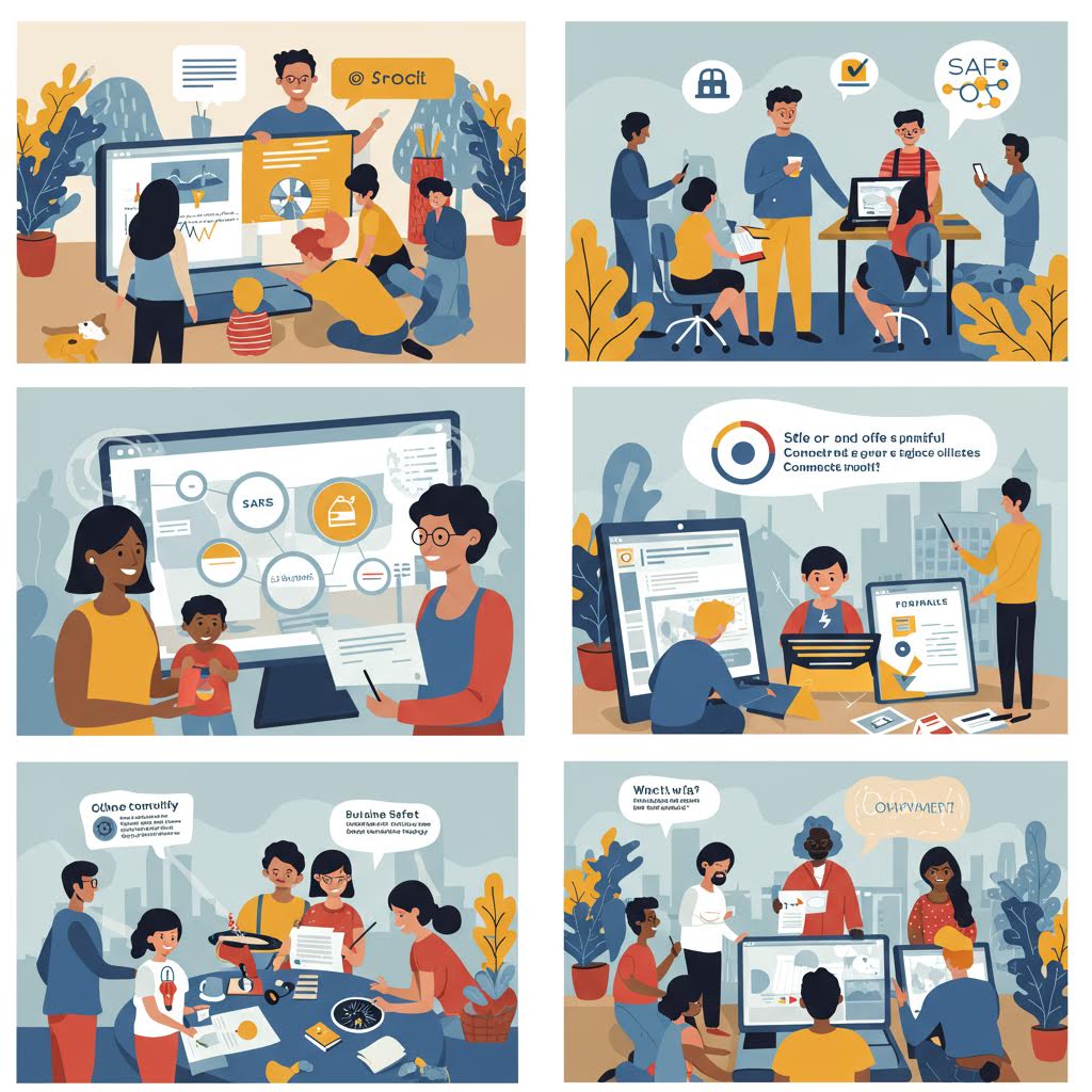 여러 장면 속 협력과 토론이 이어지는 화면에 온카스터디를 떠올리게 하는 신뢰의 감각이 배어 있는 풍경