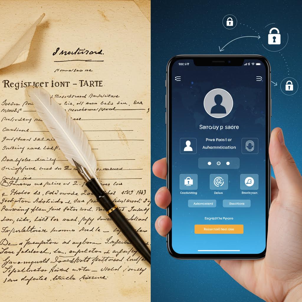 손에 든 스마트폰의 로그인 화면 속 잠금 아이콘이 온카스터디 중심의 보안 강화를 강조하는 모습