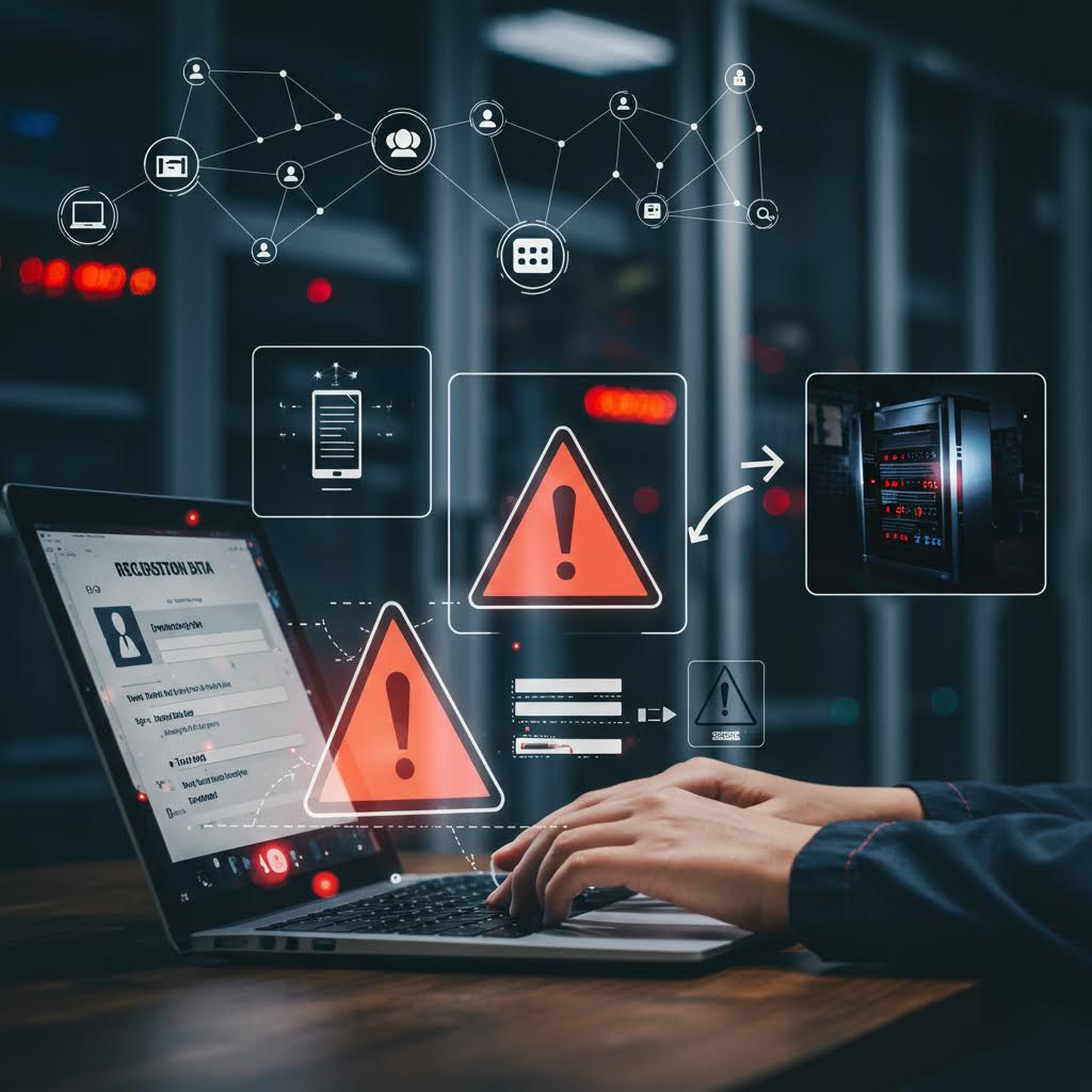 데이터 서버와 연결된 보안 경고 인터페이스가 시각적으로 강조되며 온카스터디 기반 사이버 공격 차단과 즉각적인 대응을 보여주는 장면