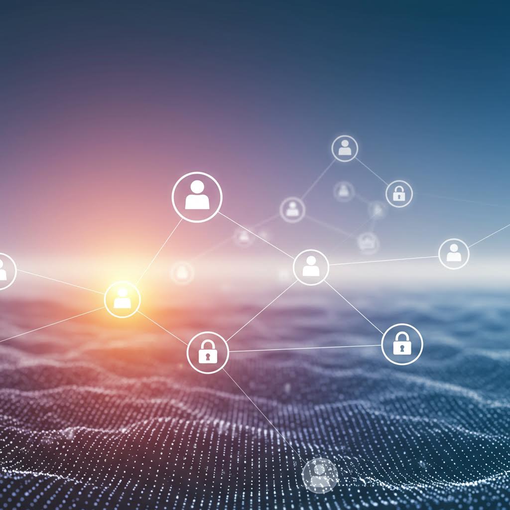 빛의 망 속 보안 아이콘이 온카스터디 검증 과정을 상징하는 안전한 가입 절차