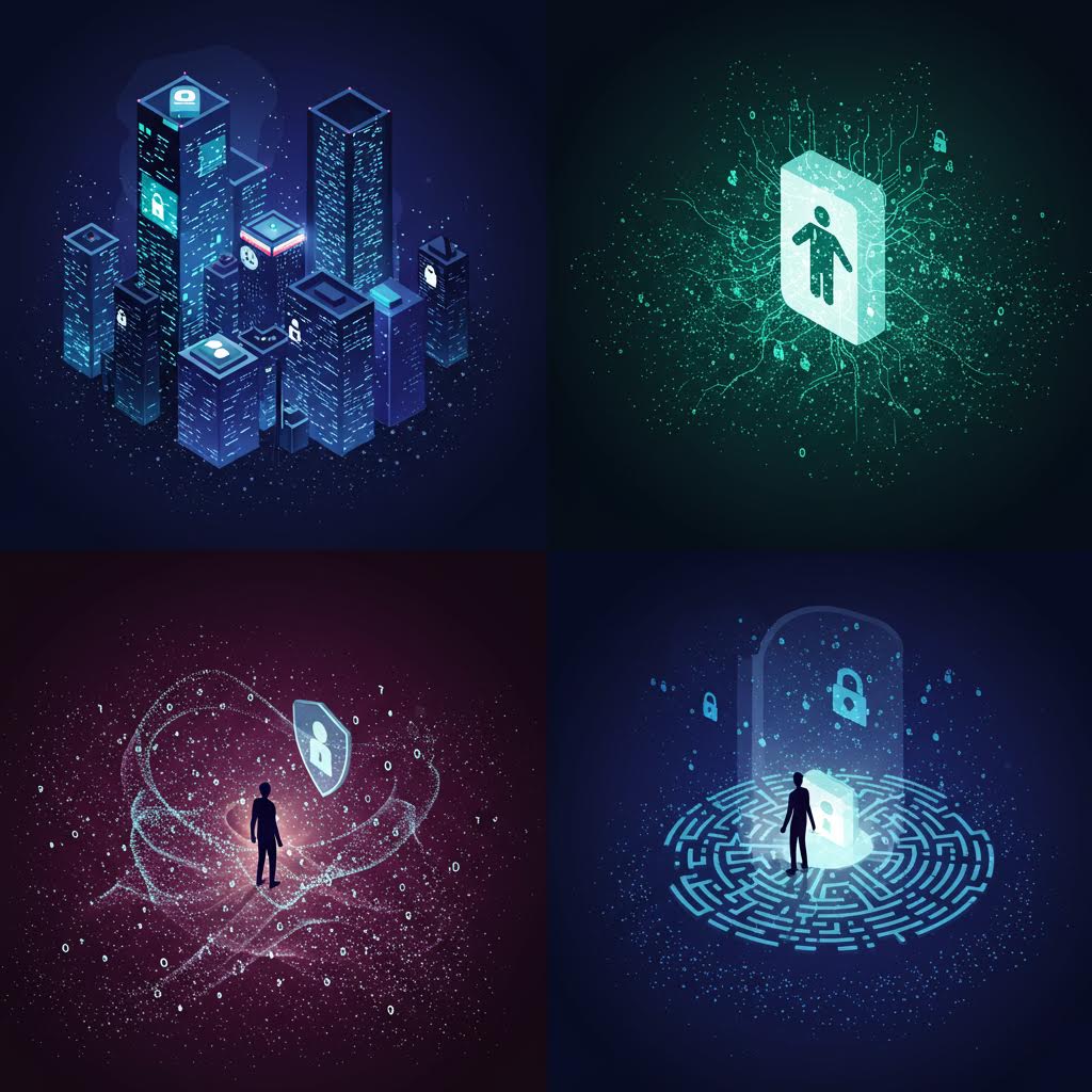 빛나는 데이터 도시와 보안 아이콘이 겹쳐지며 온카스터디를 연상케 하는 안전의 상징이 떠오르는 장면