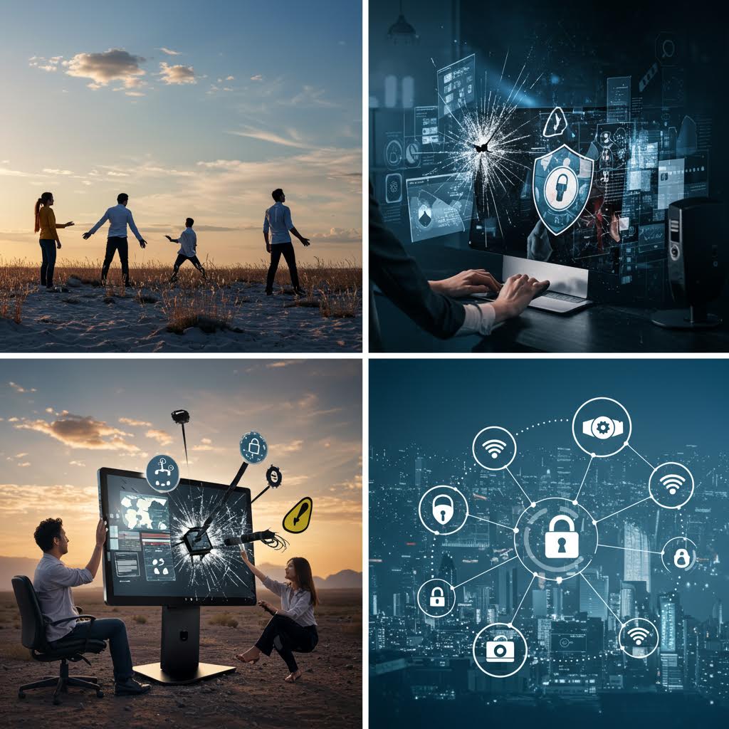 연결된 자물쇠와 신호망이 도시 위에 펼쳐지며 온카스터디를 비유하는 안정적 울림이 배어 있는 인상