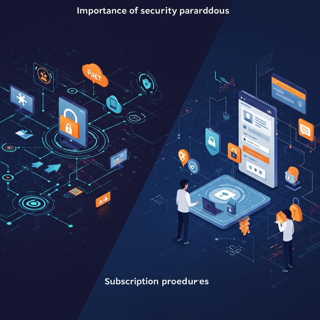 데이터와 보안 요소가 교차하는 그래픽 속에서 가입 안전성이 표현된 장면