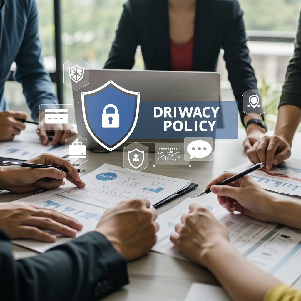 회의실 테이블 위에서 여러 명이 문서를 펼쳐놓고 함께 검토하며 보안 정책을 다루는 장면