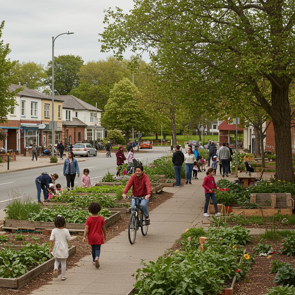 도시 주택가 한켠의 채소밭을 중심으로 사람들이 어울리는 모습의 따뜻한 의미가 이어지는 인상
