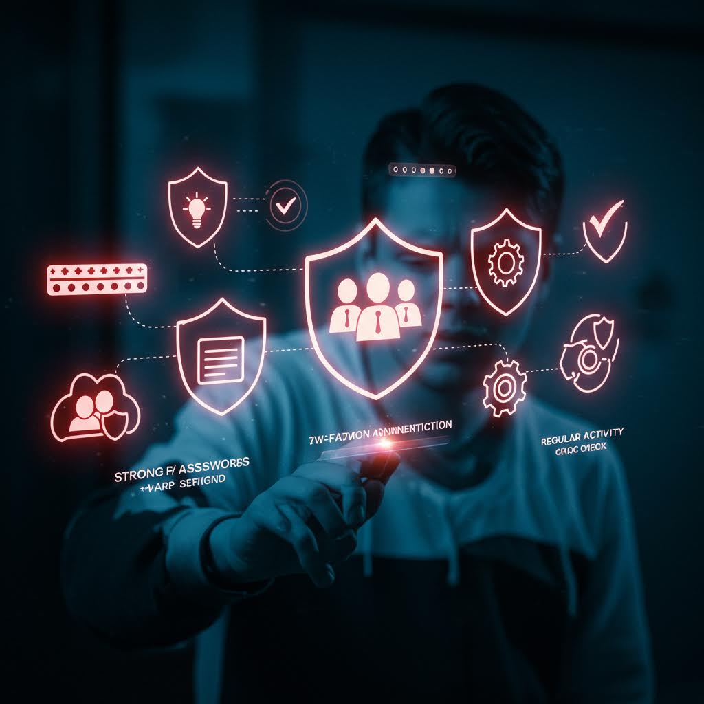 사용자가 가상 보안 아이콘을 터치하는 장면은 온카스터디가 지향하는 계정 관리의 철저한 검증을 은유한다