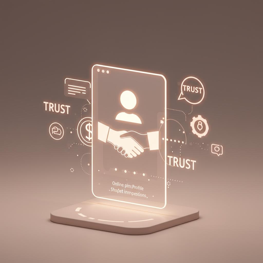 디지털 악수 아이콘이 빛나는 화면 속에 떠오르며 온카스터디의 신뢰를 은유하는 장면