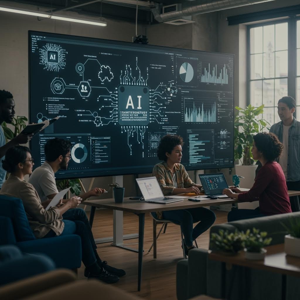 온카스터디의 보안 기술 모음 일러스트. 모니터링, 얼굴 인식, CCTV, AI 분석, 영상 편집, 드론 등 9가지 스마트 보안 솔루션을 3D 아이소메트릭으로 표현했습니다.